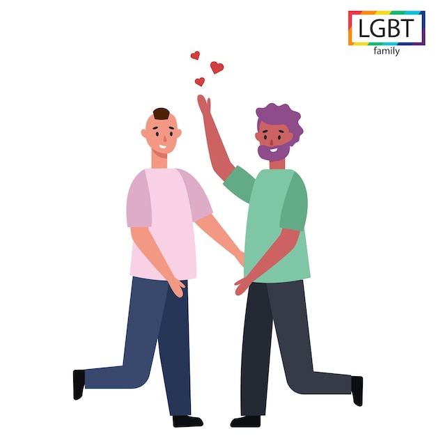 Vector lgbt-familie twee mannen hebben plezier met dansen - vectorillustratie