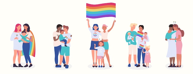 Lgbt family flat vector illustration set