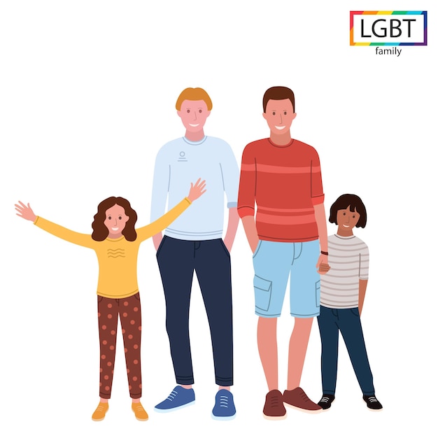 Vector lgbt family two dads and two daughters - vector illustration