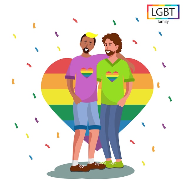 Lgbt family two men friendly hugging - vector illustration