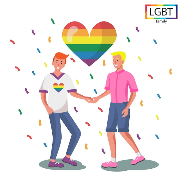 Vector lgbt family two men hold each other's hands - vector illustration