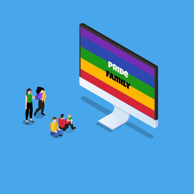 Vector lgbt family with adopted kids isometric 3d