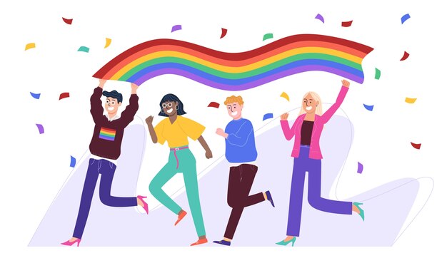 Vector lgbt flag and group of people