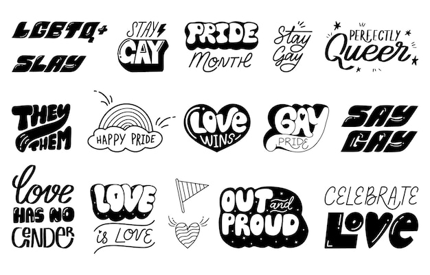 Lgbt-gemeenschap hand belettering set vector symbolen