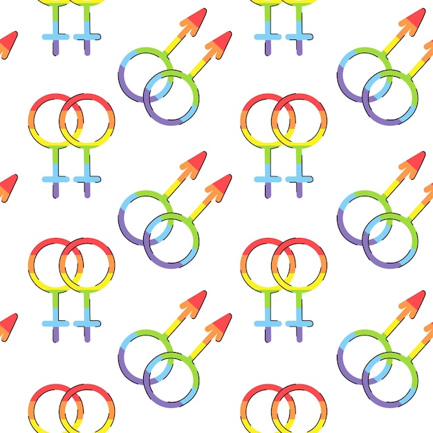 LGBT Gender seamless pattern Vector pattern with female and male gender symbols doodle style Sex and love diversity concept Symbols of LGBT