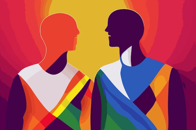 Ragazzi lgbt vs discriminazione dei diritti umani sguardo orgoglioso illustrazione