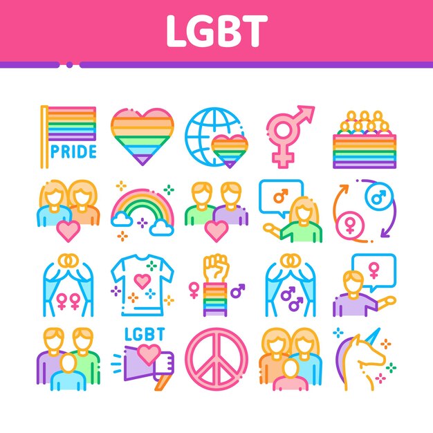 Vector lgbt homosexual gay collection icons set vector