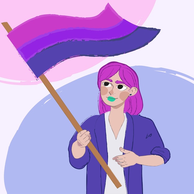 LGBT illustration bisexual girl with flagpole