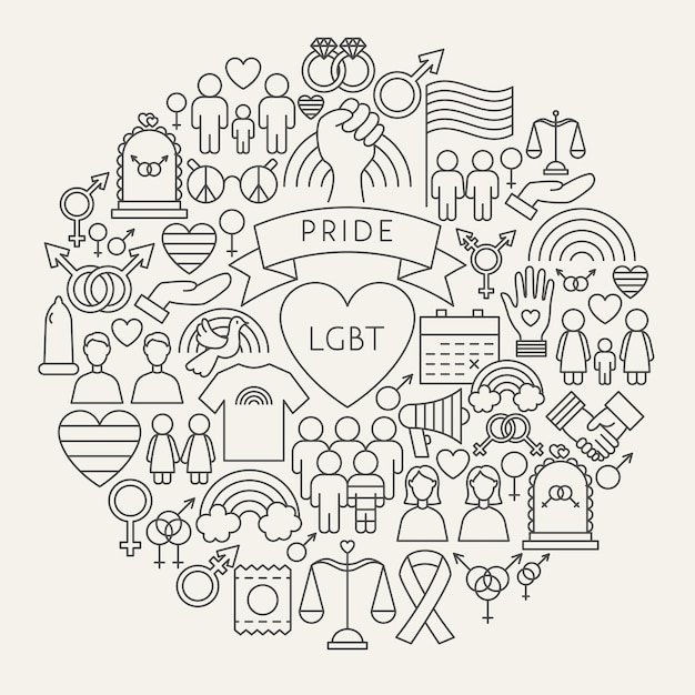 LGBT Line Icons Circle