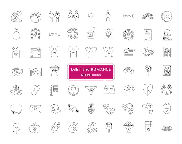 Лгбт, любовь и романтика, 60 симпатичных векторных иконок