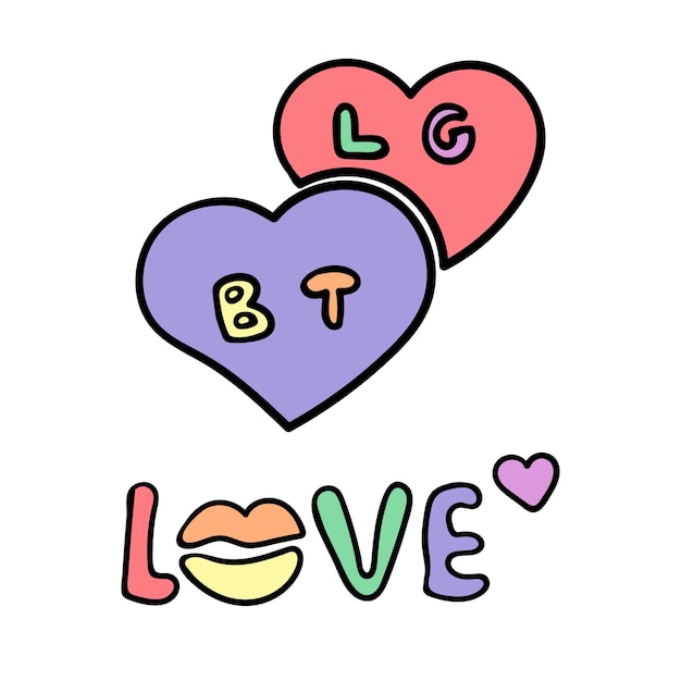 Lgbt love, colorful doodle illustration