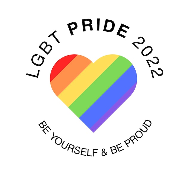 LGBT Pride Logo 2022 badge met LGBT regenboogvlag hart illustratie Wees jezelf en wees trots