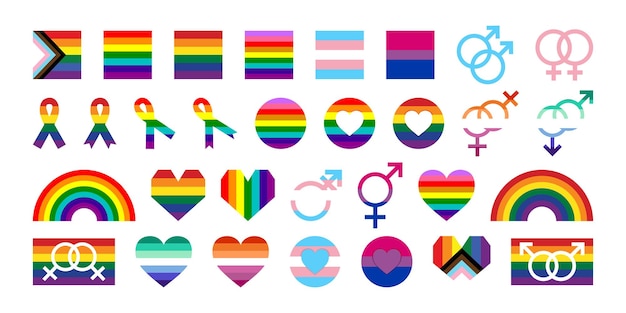 Lgbt pride month-illustraties lgbtq-gemeenschap pictogrammen ingesteld voor international lgbt pride day idahot