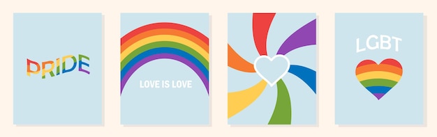 LGBT Pride Month, vector set of cards, love is love.