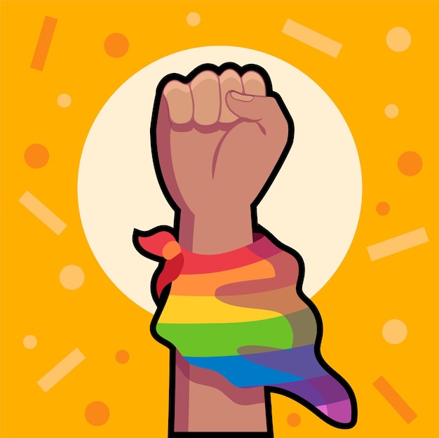 Vector lgbt pride raised fist cartoon icon illustration