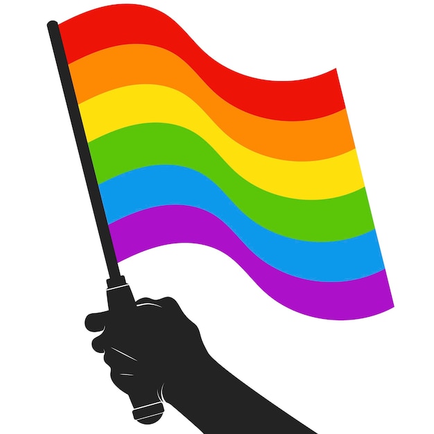 Lgbt rainbow flag in hand silhouette