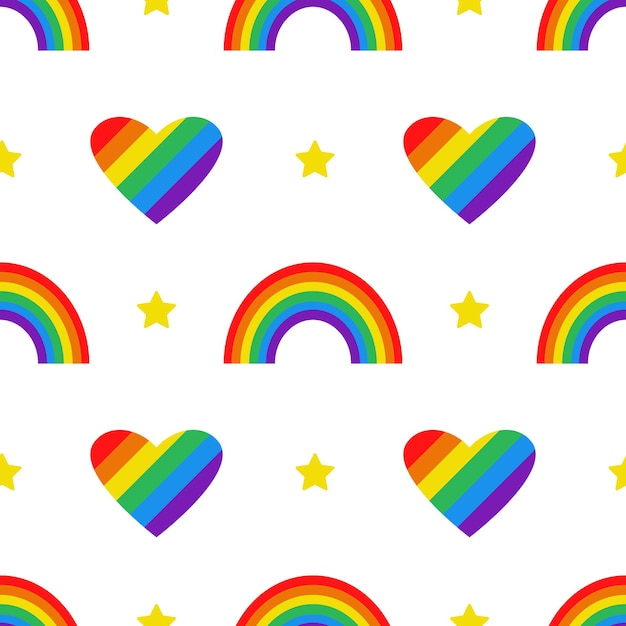 LGBT のシームレスなパターン プライド要素心と虹のカラフルなベクトル LGBT パターン