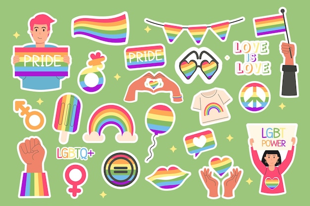lgbt stickers collection pride month flat style