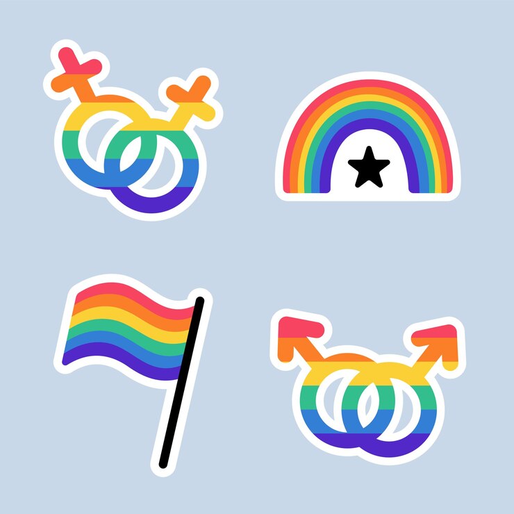 LGBT stickers in doodle stijl LGBTQ set LGBT trots gemeenschap Symbolen Regenboog gekleurde elementen vlag hart regenboog