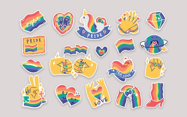 Lgbt-vectorillustraties gay pride-maandstickerset