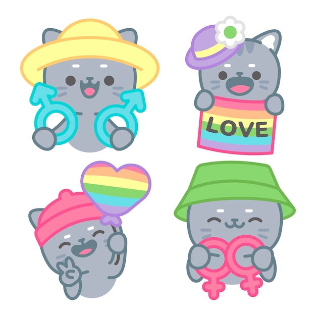 Vector lgbti pride stickers collection with tomomi the cat