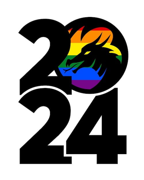 Vettore lgbtq 2024 logo arcobaleno con il drago icona con il simbolo dell'anno