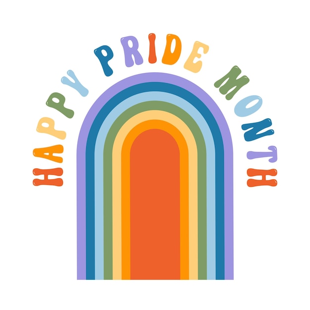 LGBTQ community symbols retro pride month vibes rainbow with lettering