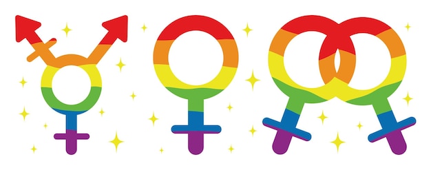 Vettore simbolo di genere lgbtq su sfondo color arcobaleno adesivi del mese dell'orgoglio