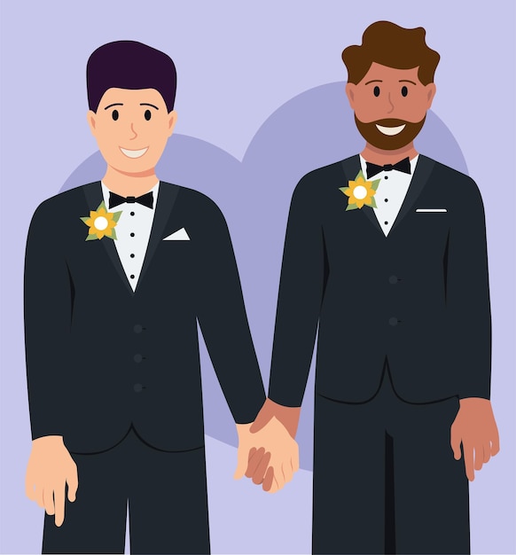 LGBTQ homohuwelijk van twee mannen vectorillustratie in vlakke stijl
