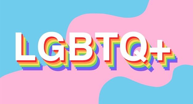 분홍색과 파란색 액체 배경 배너 Lgbt 레인보우 타이포그래피 벡터에 Lgbtq 레터링