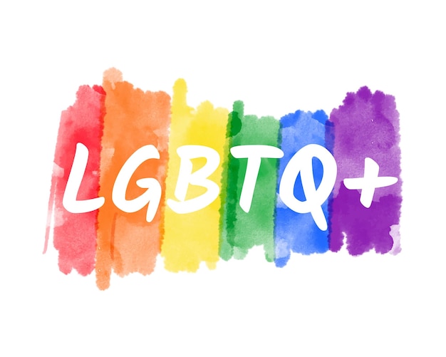 LGBTQ-logo belettering tekst op vector regenboog aquarel verf getextureerde kleurrijke strepen