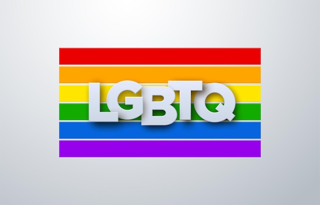 무지개 깃발 배경에 LGBTQ 종이 기호