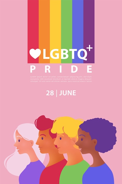 Lgbtq plus pride-poster met portretten van verschillende mensen voor lgbt-rechten en -bewegingen