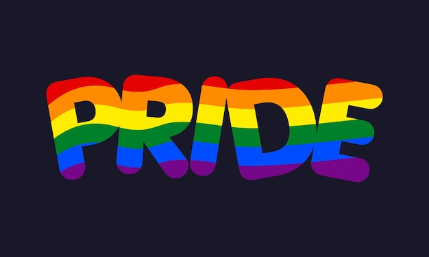 매년 6월 LGBTQ 프라이드 월 레인보우 사인 프라이드 커뮤니티 타이포그래피 디자인 배너 포스터 카드 및 배경 템플릿
