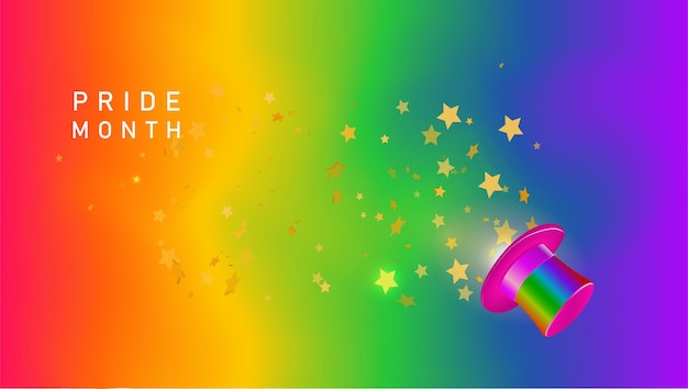 Mese dell'orgoglio lgbtq etichetta di testo orgoglio su sfondo arcobaleno sfocato diritti umani o concetto di diversità modello di progettazione banner per eventi lgbt