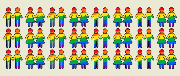 Vettore concetto di orgoglio dell'identità sessuale lgbtq l'arcobaleno colora lo sfondo del simbolo maschile e femminile