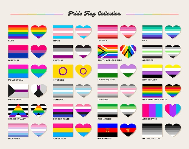 Lgbtq sexual identity pride flags collection flag of gay transgender bisexual lesbian etc.