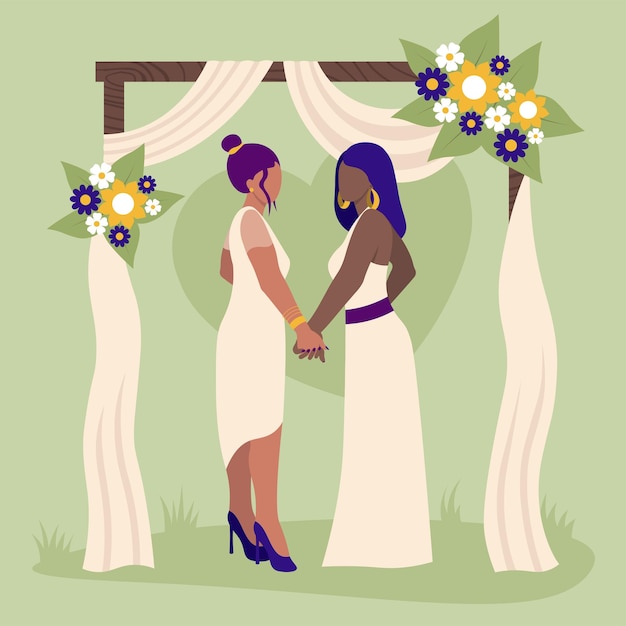 Vector lgbtq wedding of two girls vector illustration in flat style