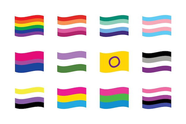 Vector lgbtqia pride flag flat design icon set pride month concept