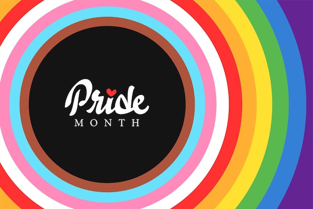 LGBTI 자부심 달 라운드 무지개 색 배경과 자부심 캘리그라피