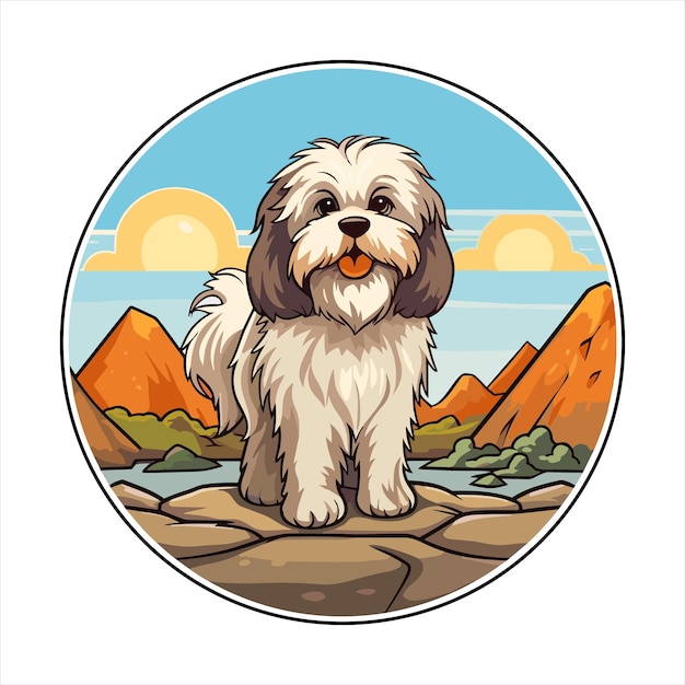 Vector lhasa apso dog breed cute cartoon kawaii character beach summer animal pet sticker illustration