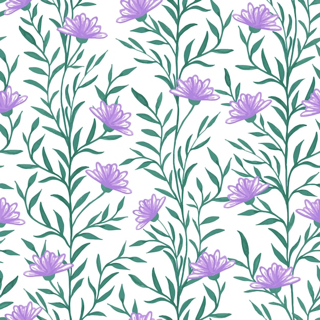 Liaanpatroon met lila bloemen en bladeren Digitale tarcing illustratie