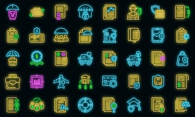 Liability icons set vector neon