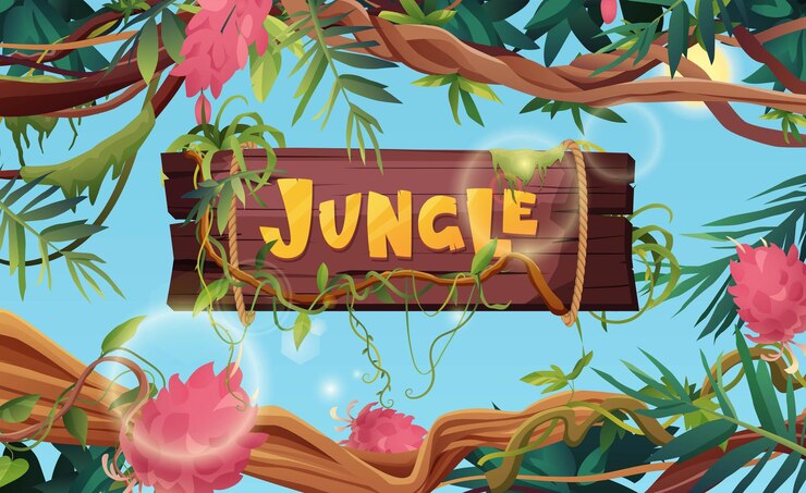 Liana or vine winding branches with tropic leaves background Rainforest
