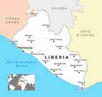 Vector liberia political map with capital monrovia most important cities with national borders