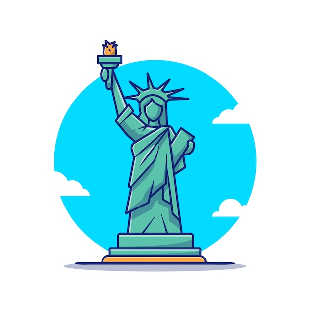 Liberty Statue Cartoon   Icon Illustration. Famous Building Traveling Icon Concept Isolated  . Flat Cartoon Style