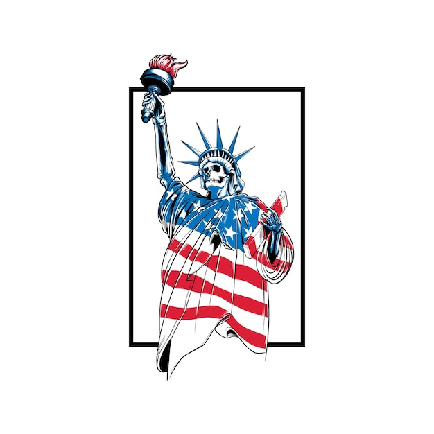 Vector liberty statue skull in american flag color