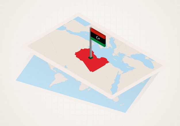 Libië geselecteerd op kaart met 3D vlag van Libië