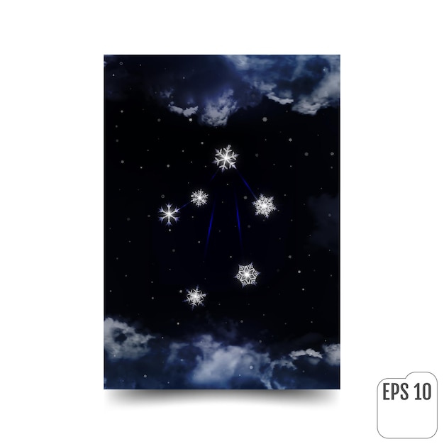 Libra Constellation of snowflakes Zodiac Sign Libra constellation lines The constellation is seen through the clouds and snowfall in the night sky Vector