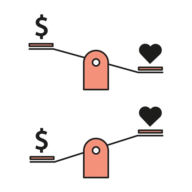 Libra heart money. Healthy life concept. Vector illustration.